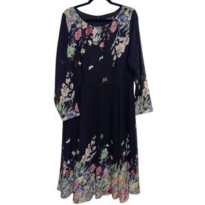Tendency Dress Womens XL Black Whimsigoth Butterfly Floral Fairy Sheer Boho NWT